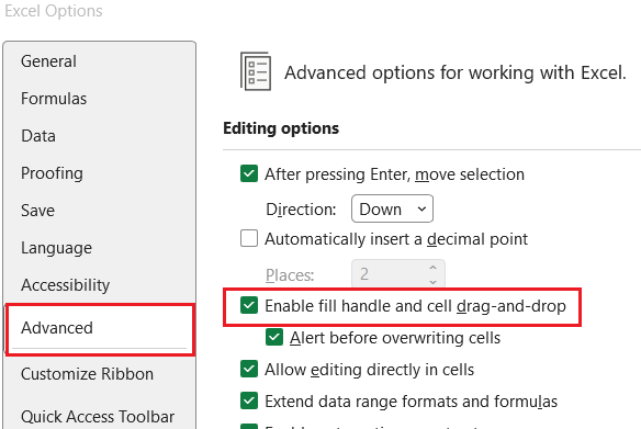 غیرفعال کردن اتوفیل-Auto Fill در اکسل