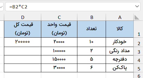 فرمول نوشته شده در سلول-اتوفیل