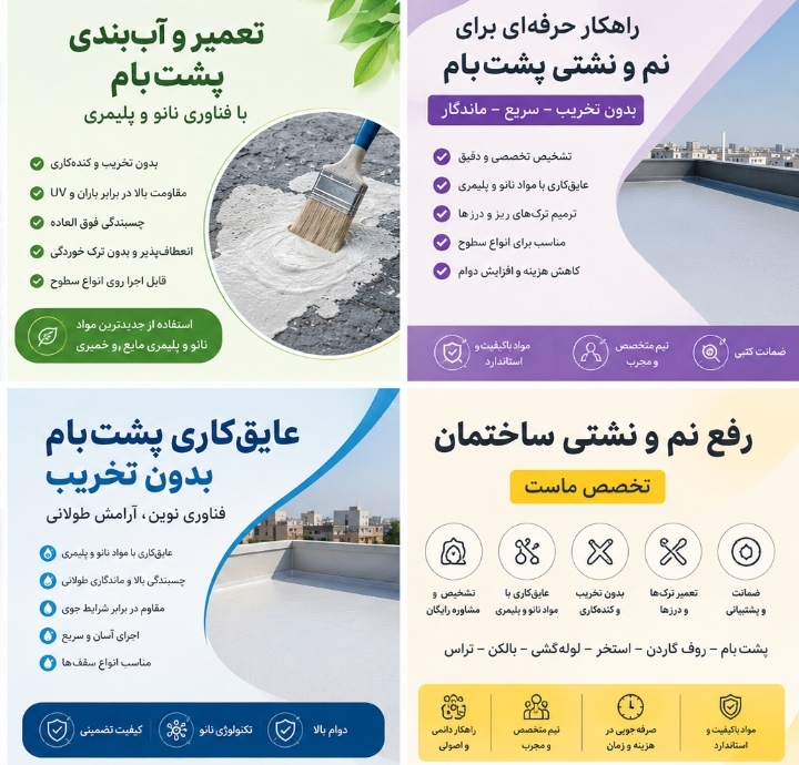 تعمیر و عایق کاری پشت‌بام بدون تخریب